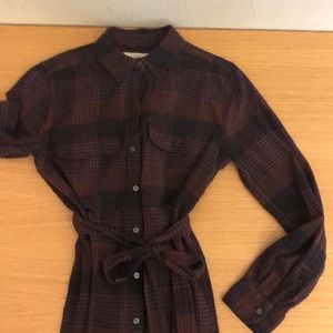 LOFT Plaid Tie Waist Dress